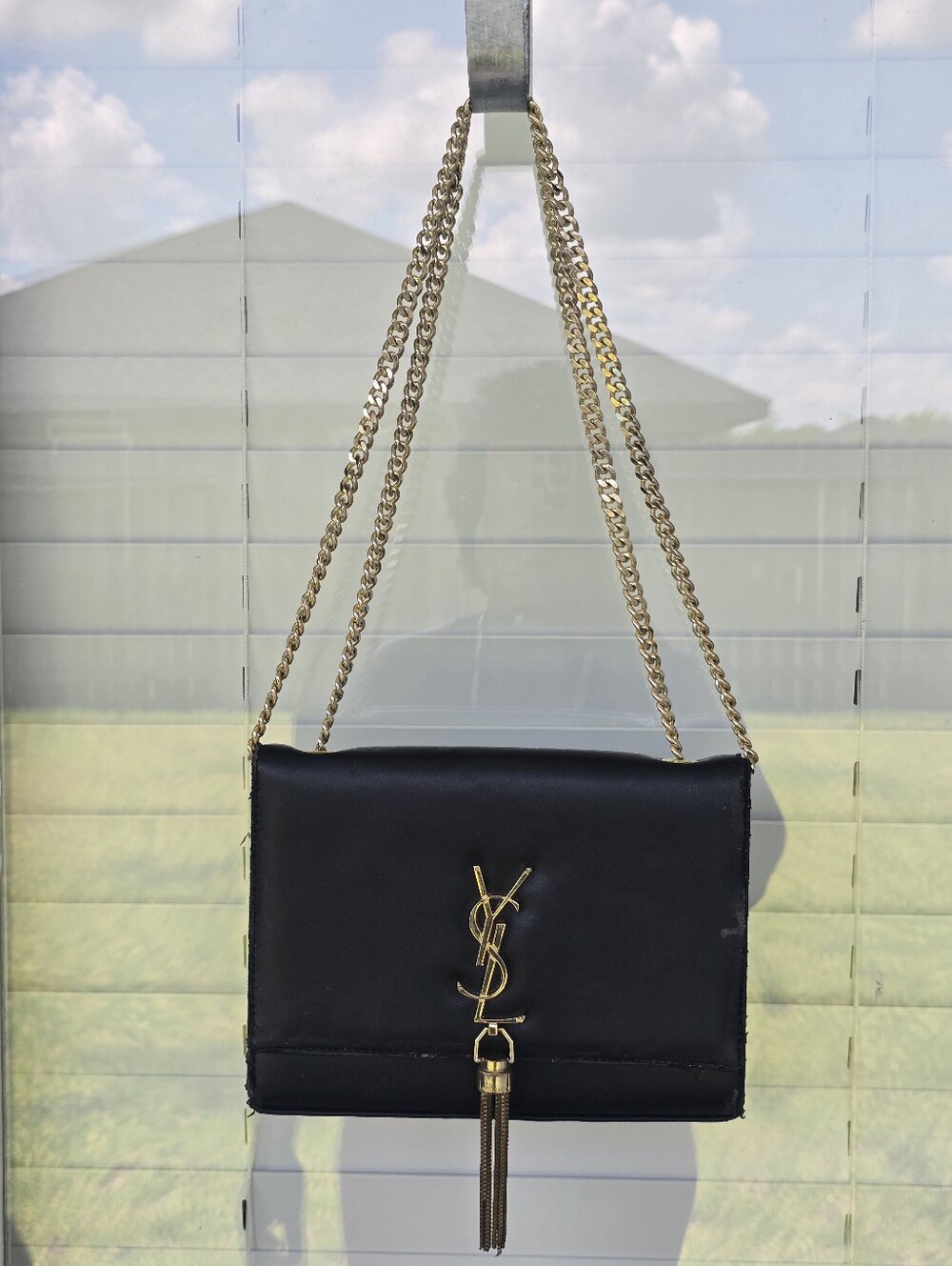 YSL Saint Laurent Black Tassel Shoulder Bag Gold Chain Crossbody Purse